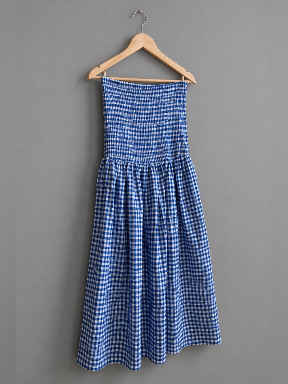 Anthropologie Maeve Blue Gingham Strapless Midi Dress - Picture 7 of 8